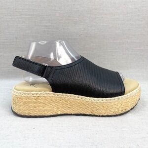 OTBT Womens 9M Marina Sandals Shoes Black‎ Leather Espadrille Platform Slingback